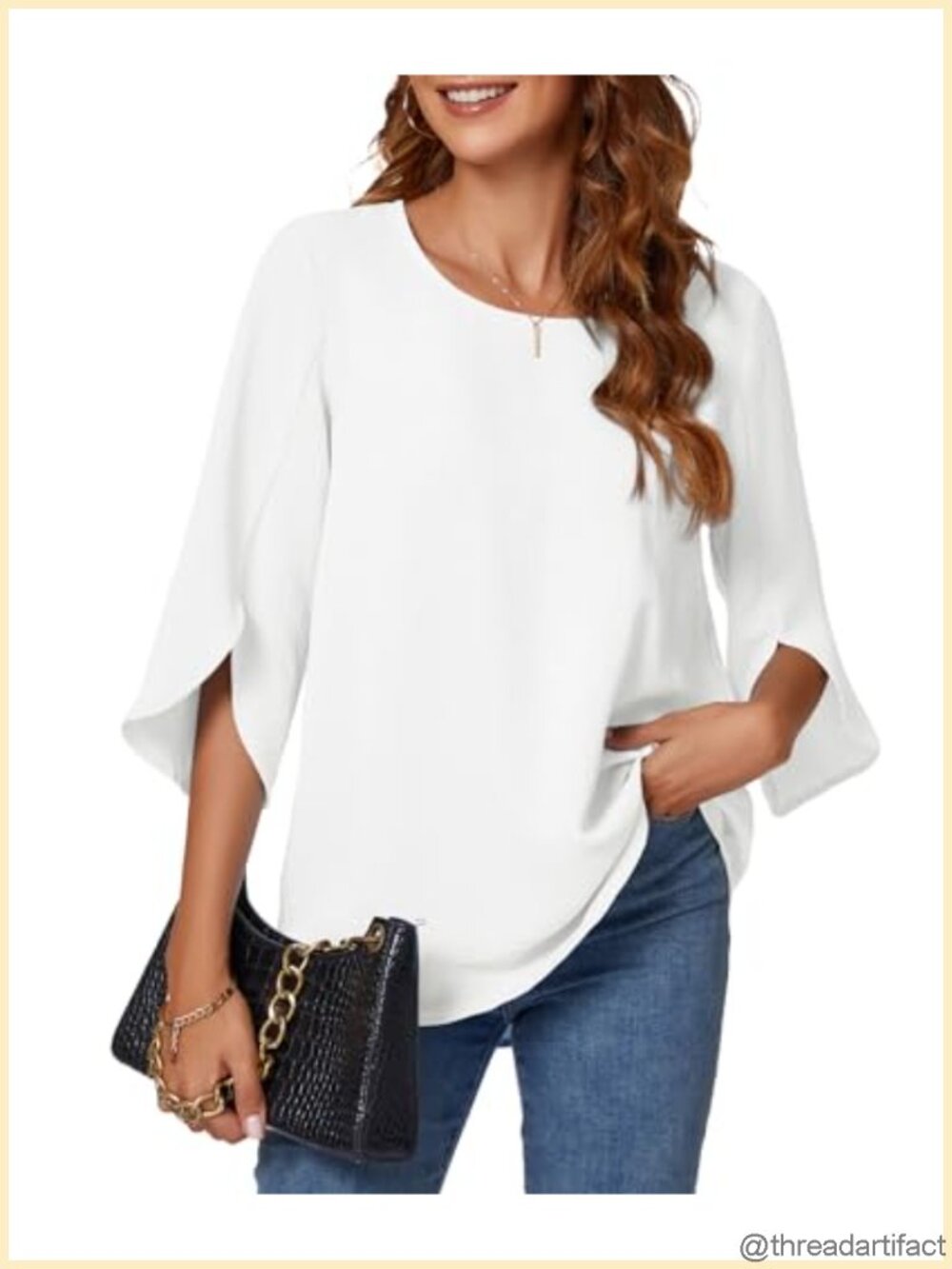 Women's 3/4 Bell Sleeve Pleated Back Blouse Business Casual Work Top